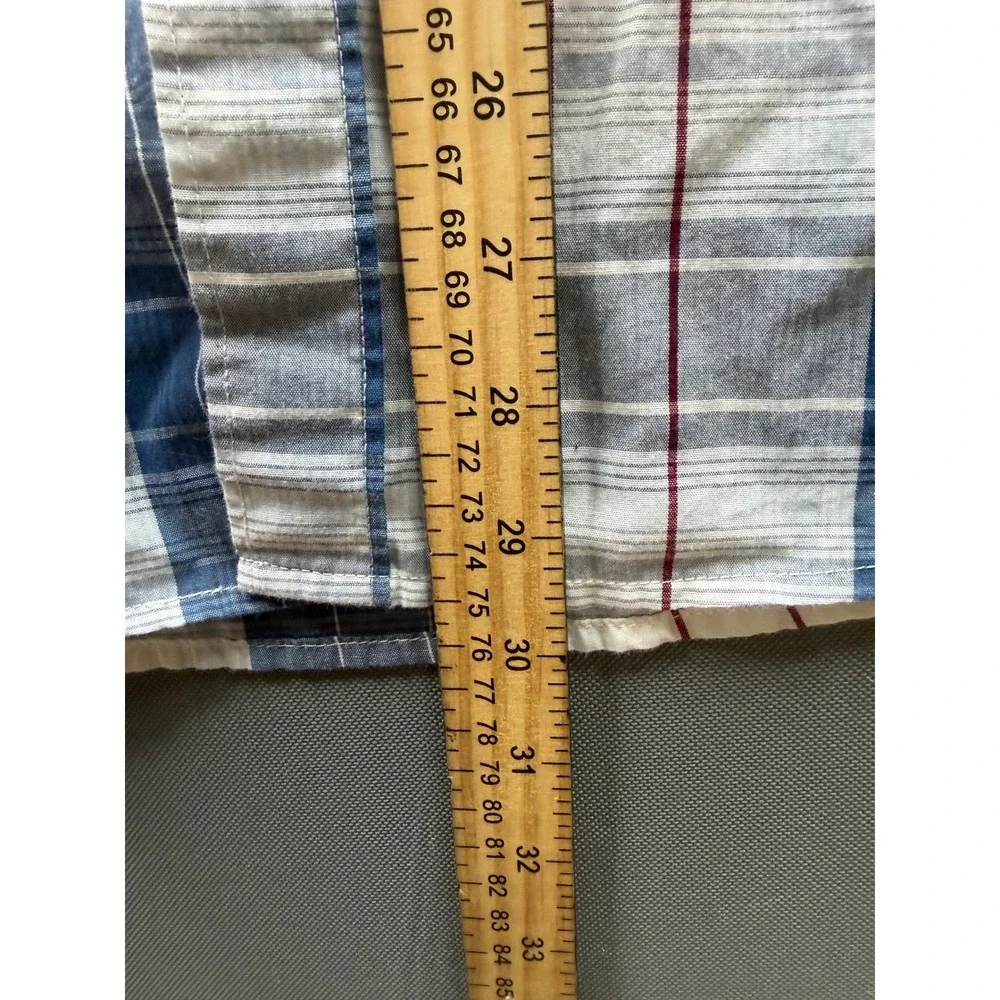Levi Strauss Western Shirt Mens Blue White Plaid Pearl Snap Modern Large